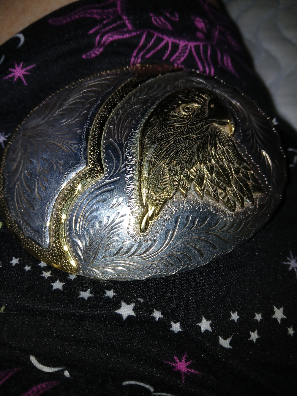 Handcrafted Silver & Gold Eagle Western Belt Buckle - Men Accessories
